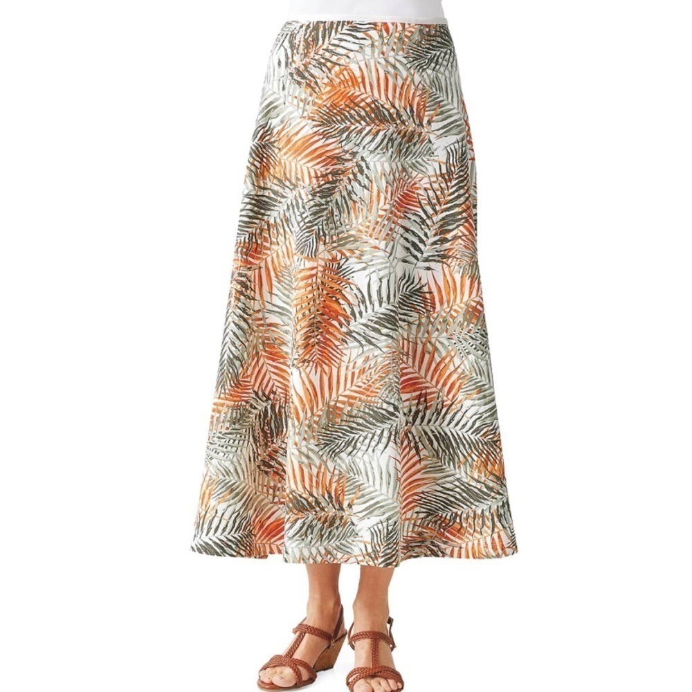 Chadwicks linen print maxi skirt palm multi